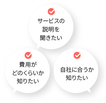 サービスの説明を聞きたい 費用がどのくらいか知りたい 自社に合うか知りたい